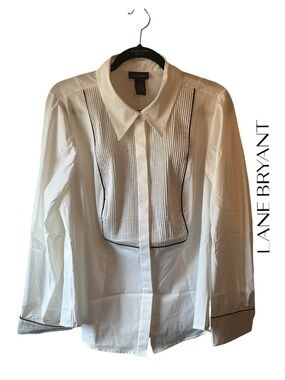 Lane Bryant White Tuxedo Blouse with Black Pinstripes - NWOT Size 18/20